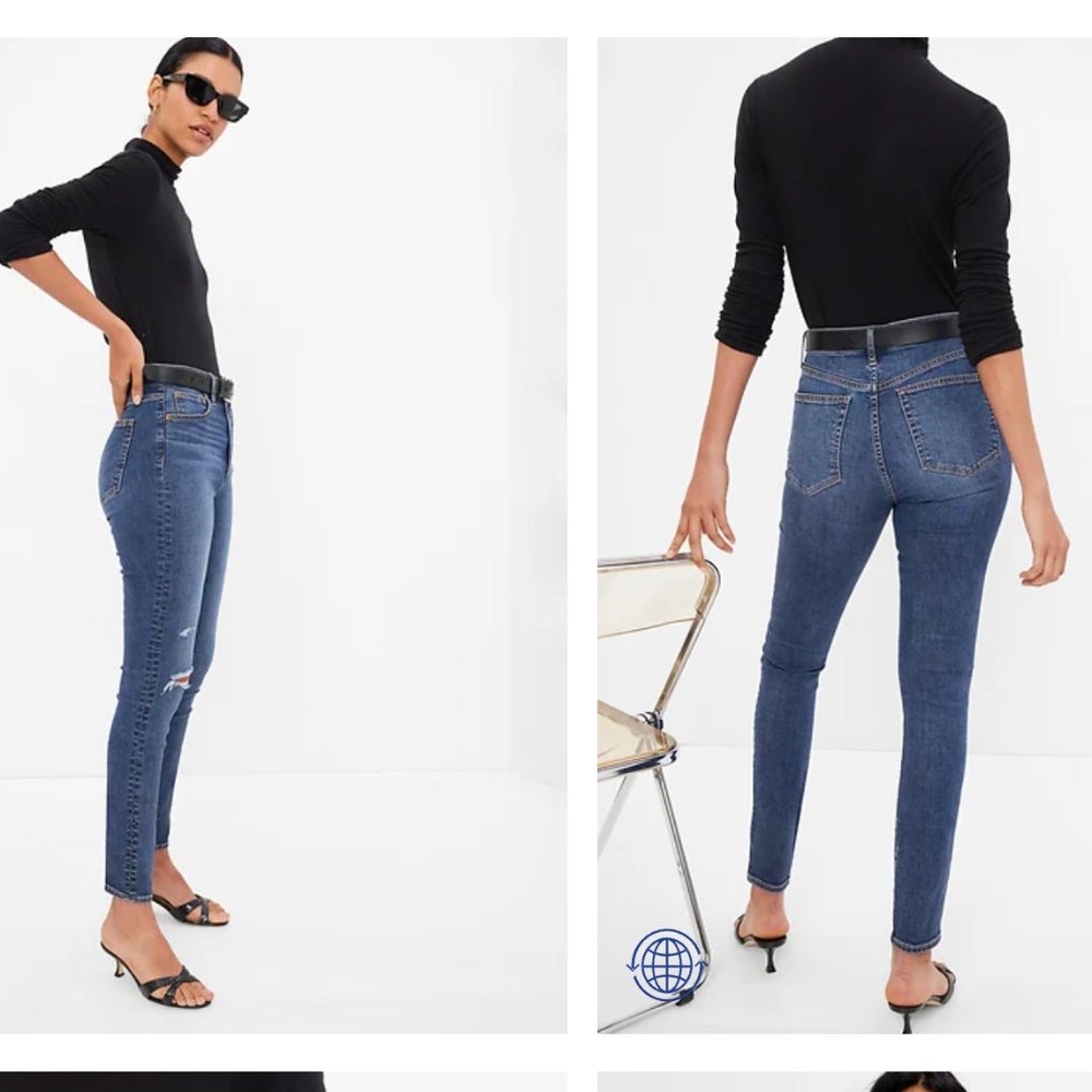 GAP High Rise True Skinny Jeans Indigo Distressed 26 Long